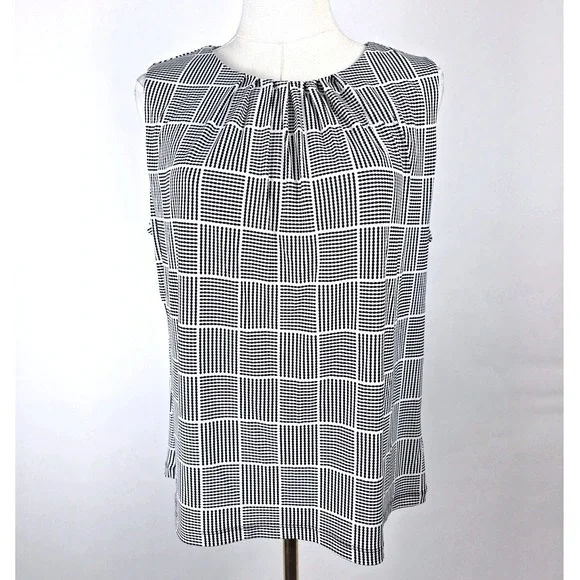 Calvin Klein Top Womens PXL Black White Geometric Sleeveless Keyhole Blouse NWT - Picture 2 of 10